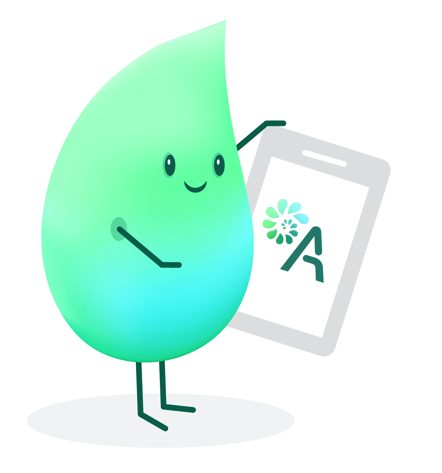 AmplifyMD mascot using a tablet